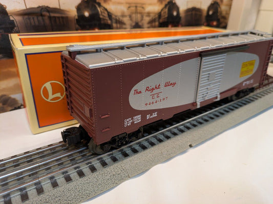 Lionel 6-17224 Central of Georgia brown box car three-quarter view with Lionel box in background