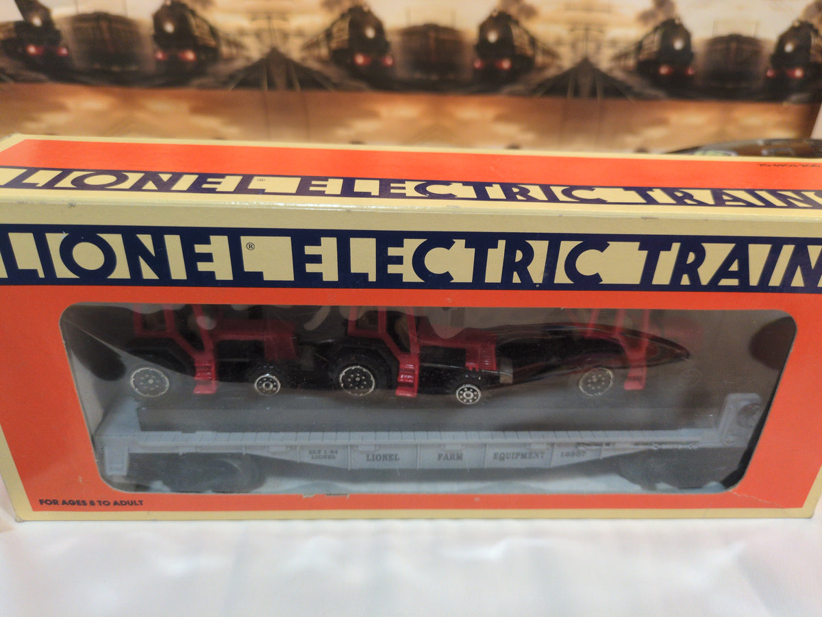 Lionel flat car with farm tractors 6-16907