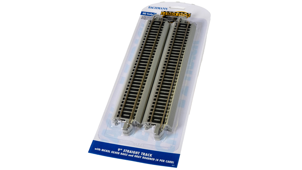 Representative Bachmann HO nickel silver E-Z Track section with gray roadbed
