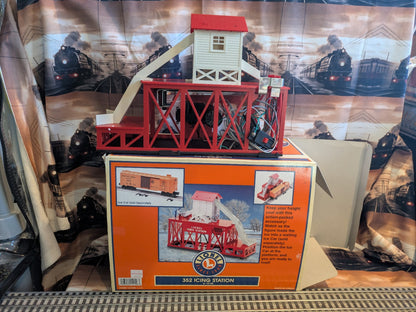 Lionel 6-14158 Icing Station side view showing red frame, white ice house and chute