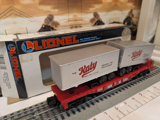 Lionel 6-16330 Missouri-Kansas-Texas Katy flatcar with two silver trailers
