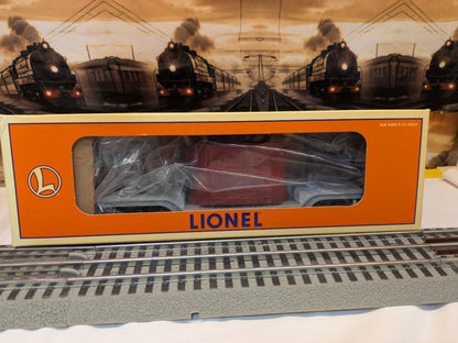 Lionel 6-16967 depressed-center flatcar visible through Lionel window box