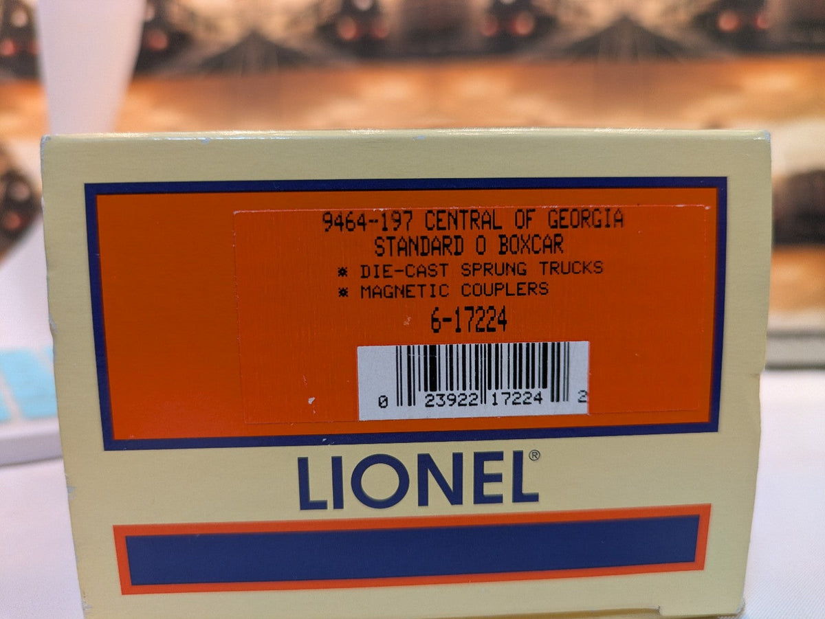 Lionel 6-17224 box end label showing Central of Georgia Standard O Boxcar and MPN