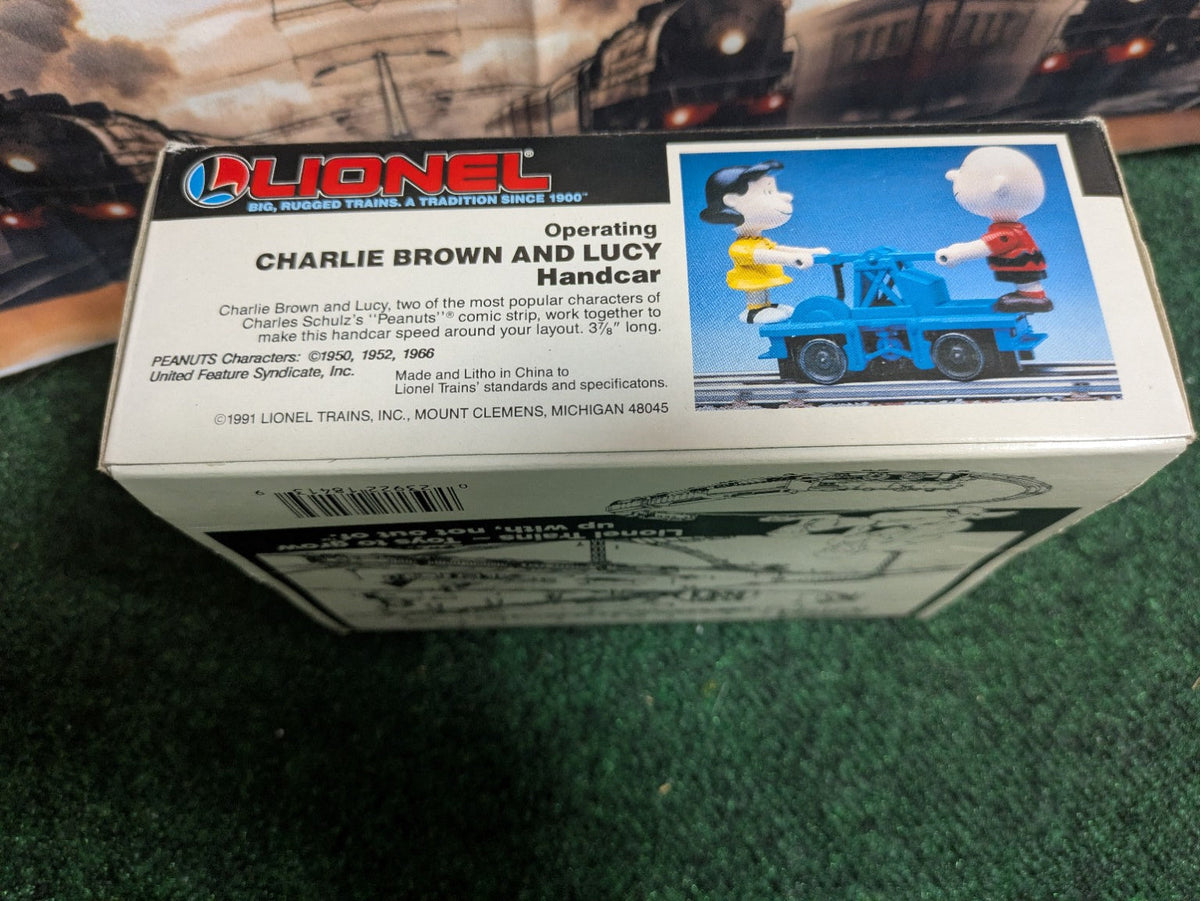 Lionel 6-18413 Charlie Brown and Lucy Hand Car original box panel with product artwork and barcode