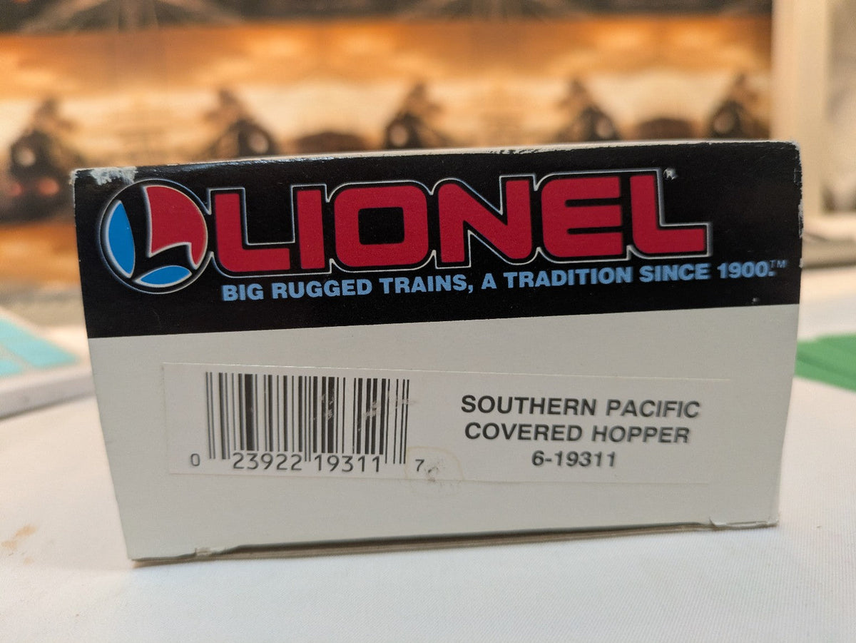 Lionel 6-19311 box end label showing Southern Pacific Covered Hopper, catalog number 6-19311, and barcode