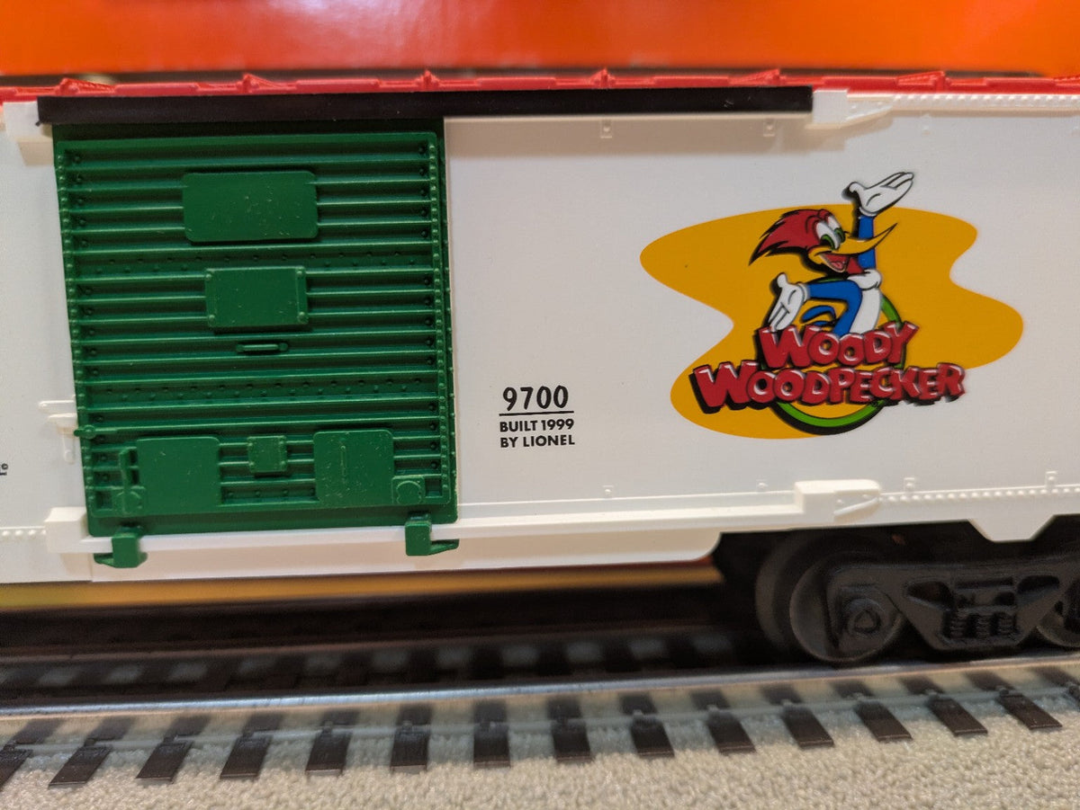 Lionel 6-26244 Woody Woodpecker Boxcar green sliding door and printed 9700 Built 1999 by Lionel, side detail