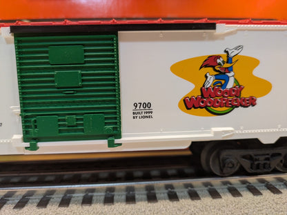 Lionel 6-26244 Woody Woodpecker Boxcar green sliding door and printed 9700 Built 1999 by Lionel, side detail