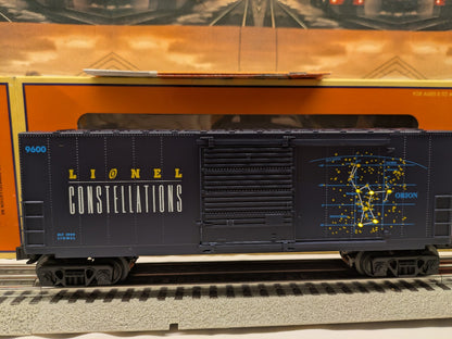 Lionel 6-26717 dark blue Constellation boxcar broadside with Orion graphic and road number 9600