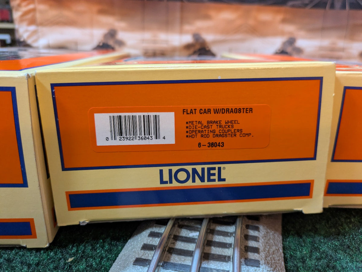 Lionel 6-36043 Flatcar with dragster box label