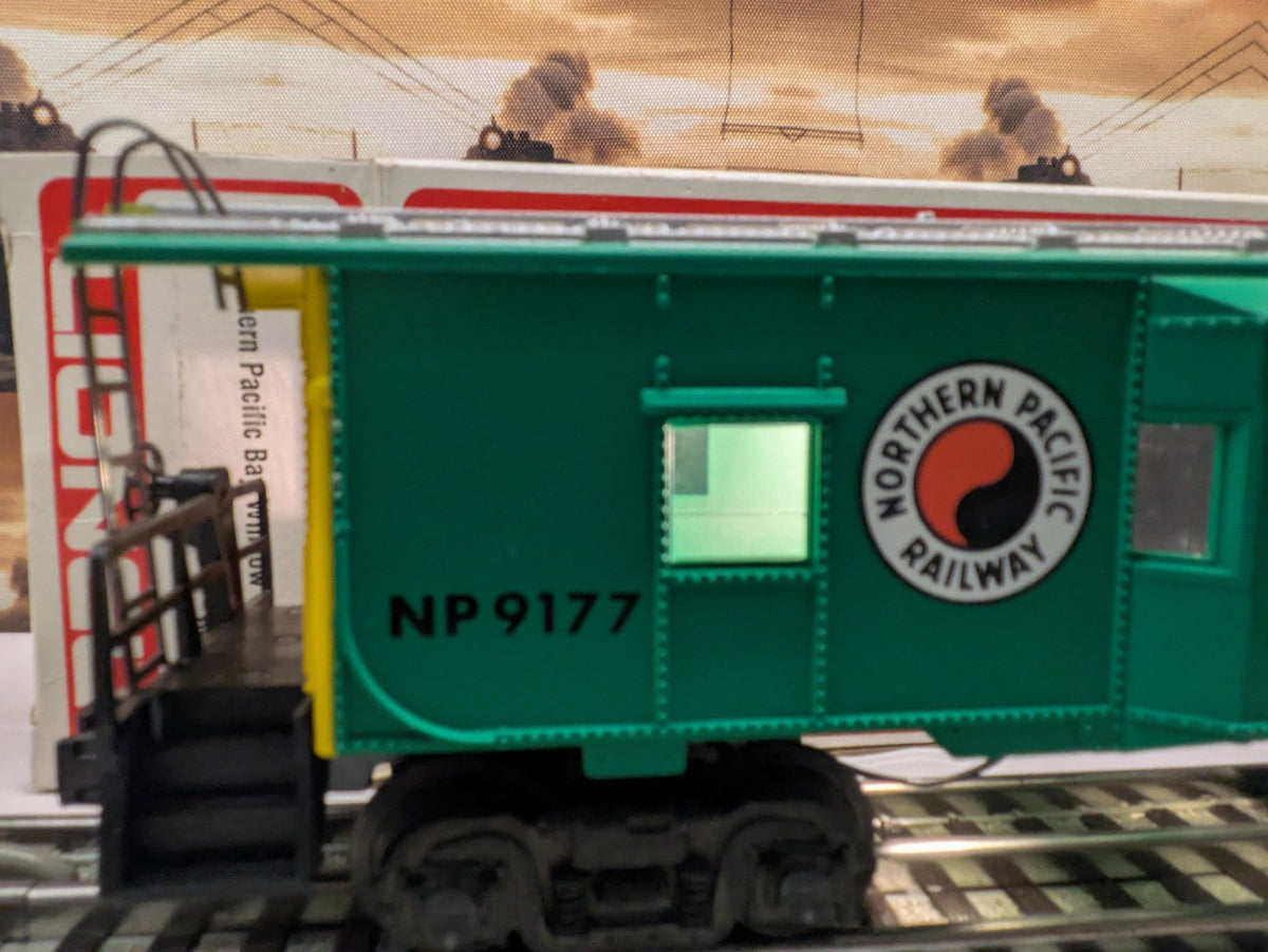 Lionel 6-9177 Northern Pacific caboose close-up showing Northern Pacific Railway emblem and NP 9177