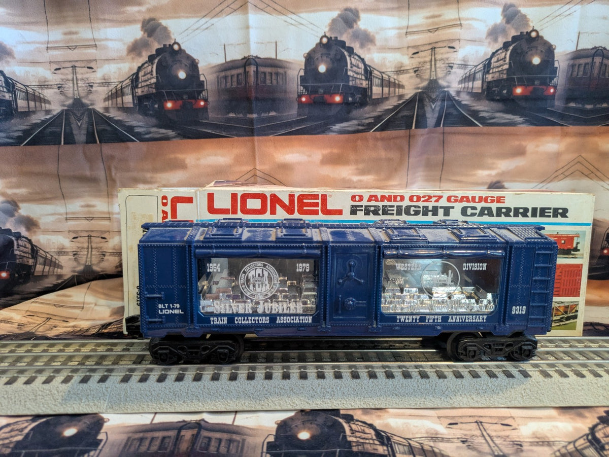 Lionel 6-9319 TCA Silver Jubilee bullion Mint Car, side view with original box