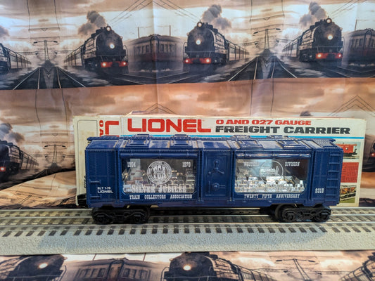 Lionel 6-9319 TCA Silver Jubilee bullion Mint Car, side view with original box