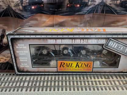 MTH 30-8304 Rail King box with Chesapeake & Ohio flatcar visible through front window