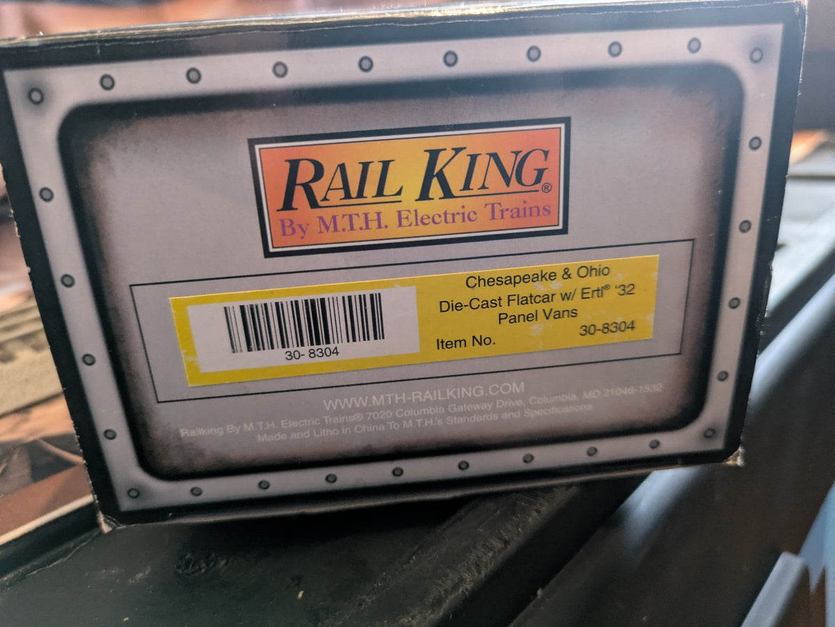 MTH 30-8304 Rail King box end label for Chesapeake & Ohio die-cast flatcar with panel vans