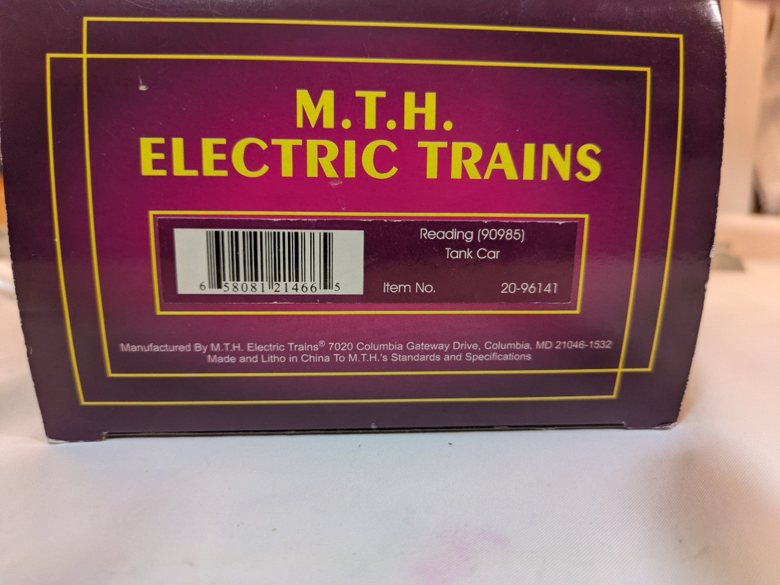 MTH Reading Tank Car 20-96141 box label and barcode