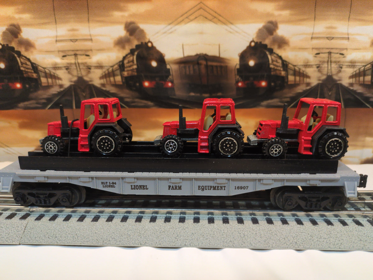 Lionel flat car with farm tractors 6-16907