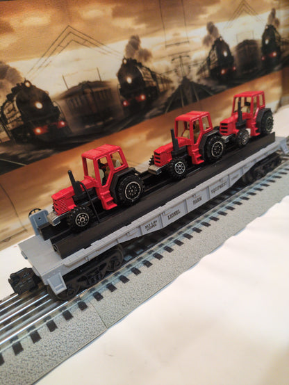 Lionel flat car with farm tractors 6-16907