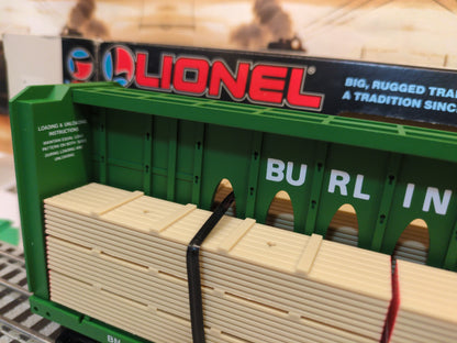 Lionel Burlington I-Beam Flatcar with Wood Load 6-16371