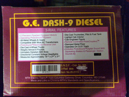 MTH dash 9 bnsf diesel locomotive 20-2172-1