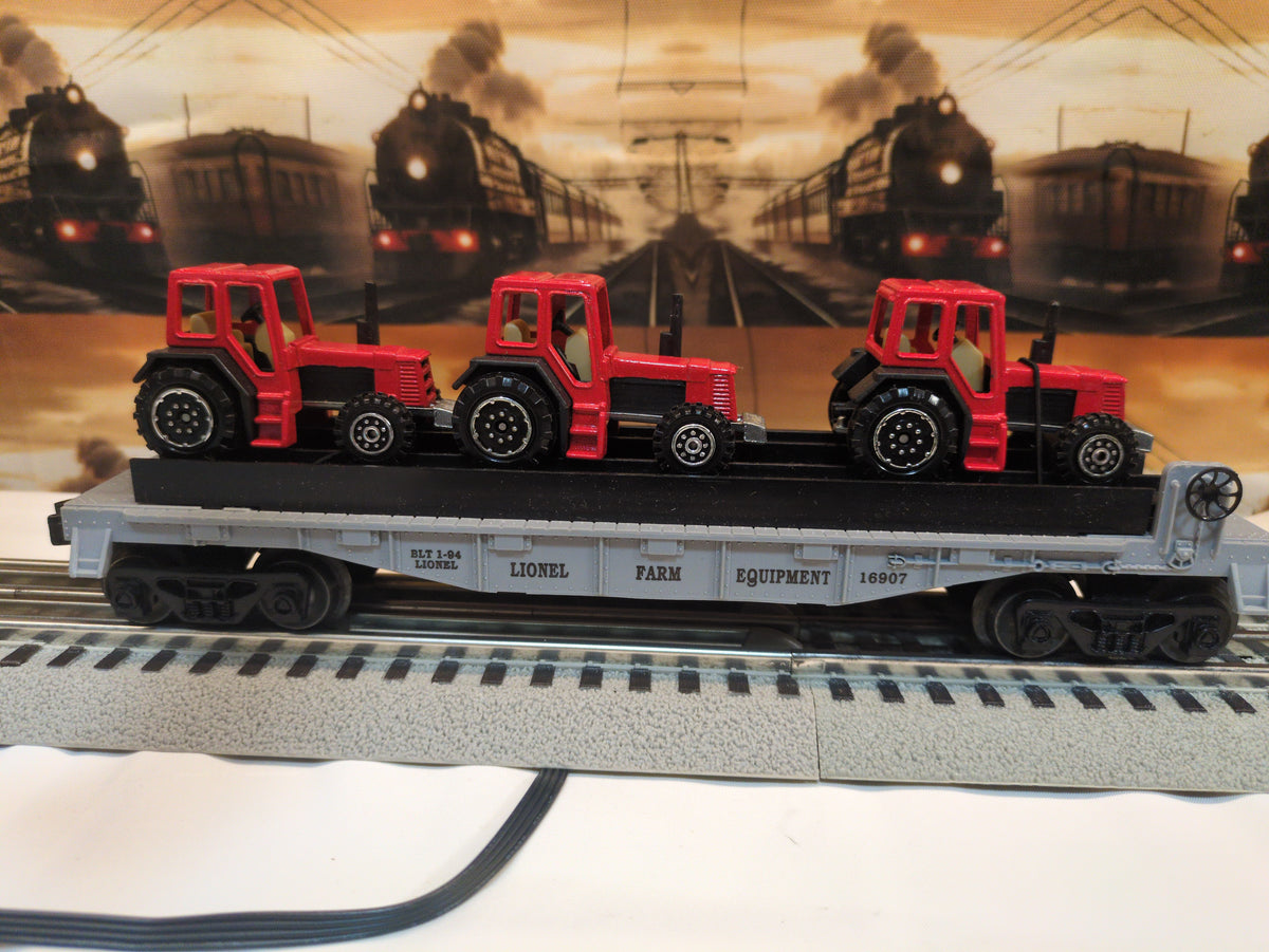 Lionel flat car with farm tractors 6-16907