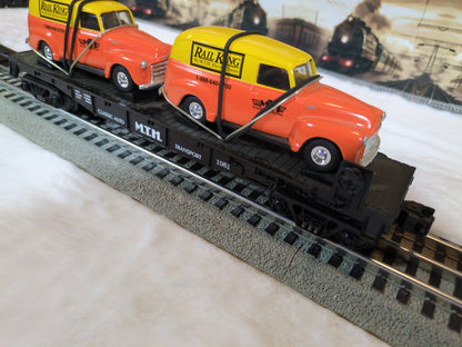 MTH 30-7647 Transport With Ertl Panel Trucks Flatcar 
